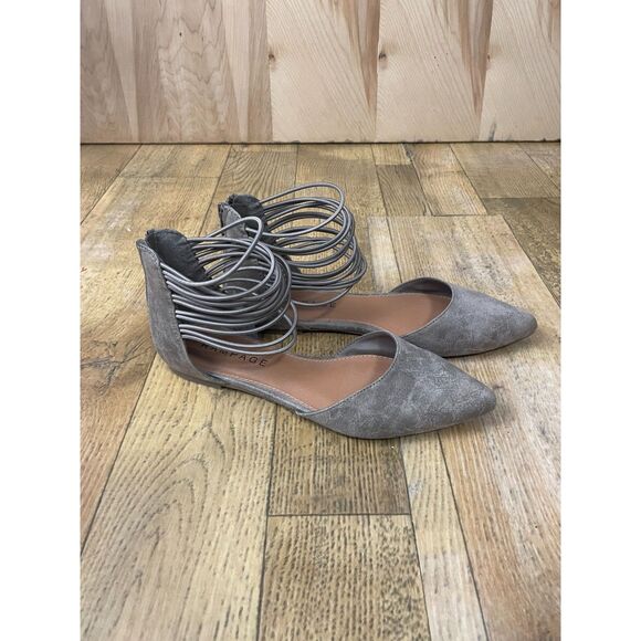 Rampage Taupe-Tan Faux Suede Pointed Toe Ankle Wrap Flats Size 7 Zip Back - Picture 1 of 7